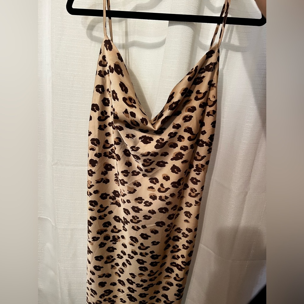 LEOPARD PRINT SATIN MIDI DRESS